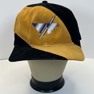 Vintage Suede Color Block Strap Back Hat VF By No Problem Austria Black and Gold